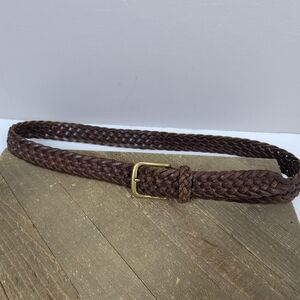 Vintage Brown Woven Leather Belt Brass Buckle Adjustable 41" Unisex Boho Western